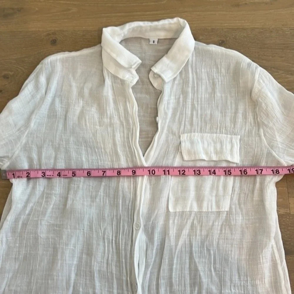 Women’s White Long Sleeve Shirt Beach Cover Up Sheer Gauzy Button Up Blouse Top - Picture 7 of 8